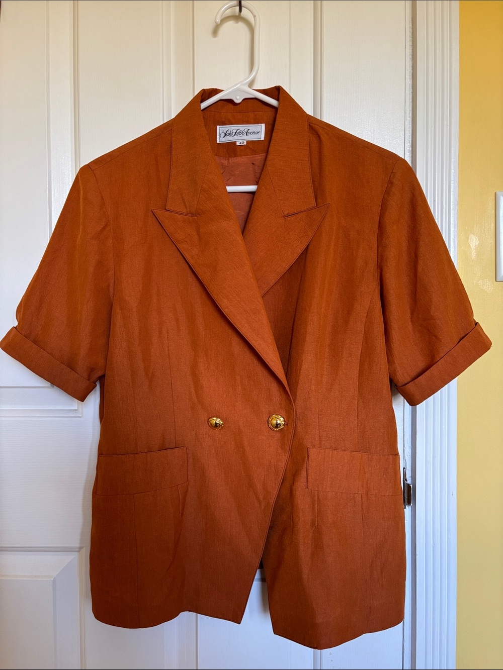 Vintage Saks Fifth Avenue Women's Rust Short-Sleeve Blazer